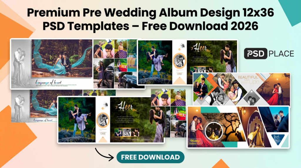 Premium Pre Wedding Album Design 12x36 PSD Templates – Free Download 2026
