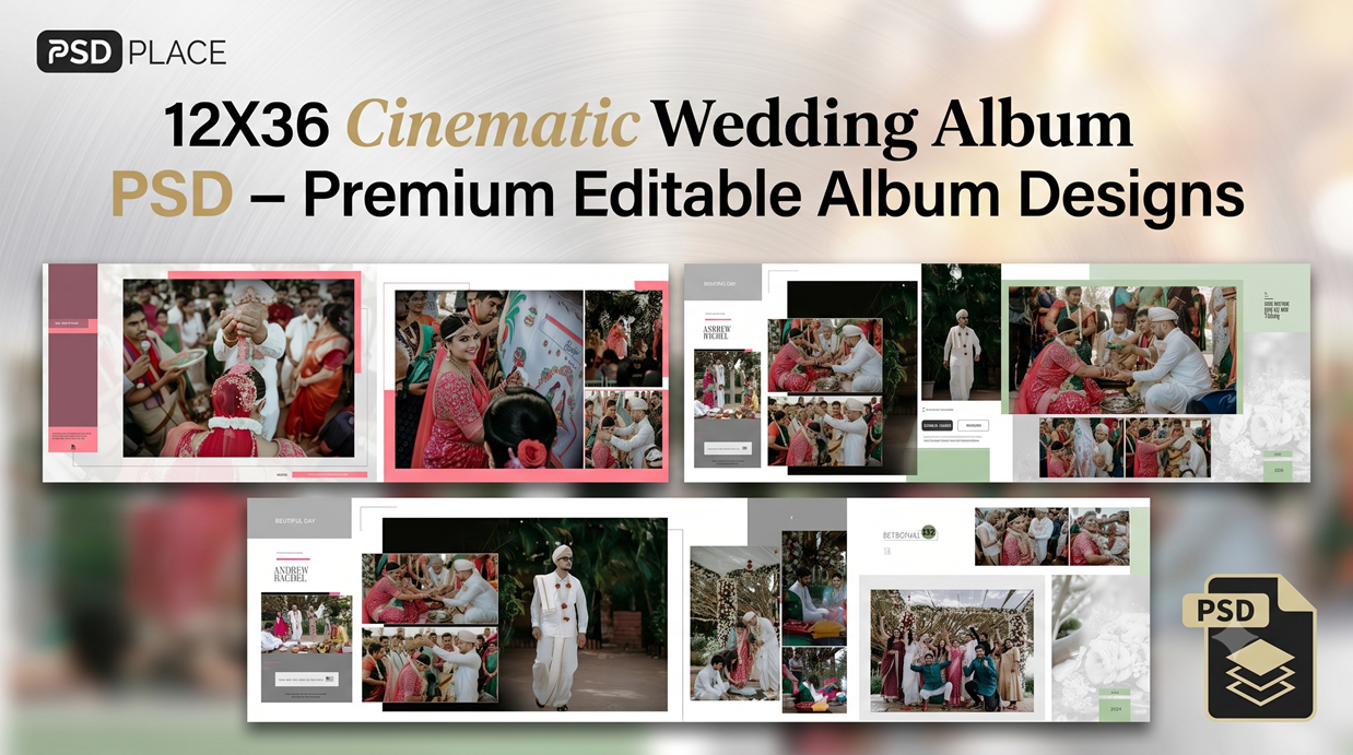12X36 Cinematic Wedding Album PSD Templates